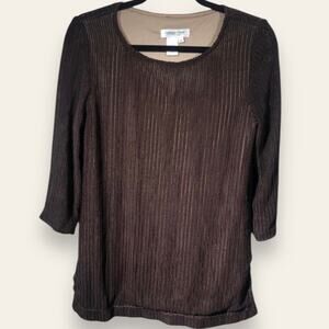 Coldwater Creek Brown Ribbed Knit Sweater Top